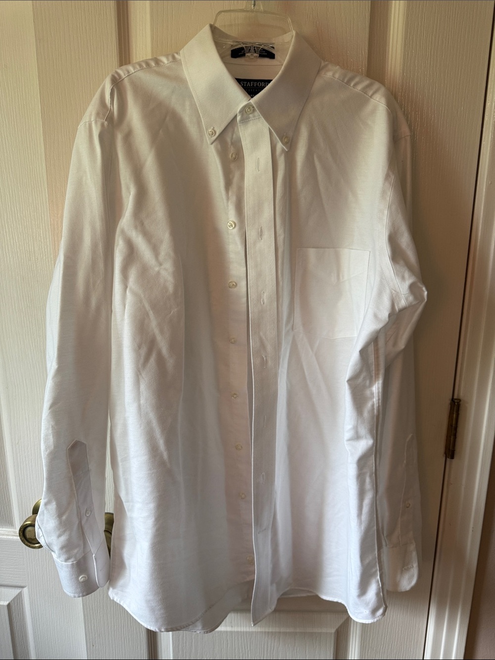 Stafford White Cotton Blend Oxford Shirt